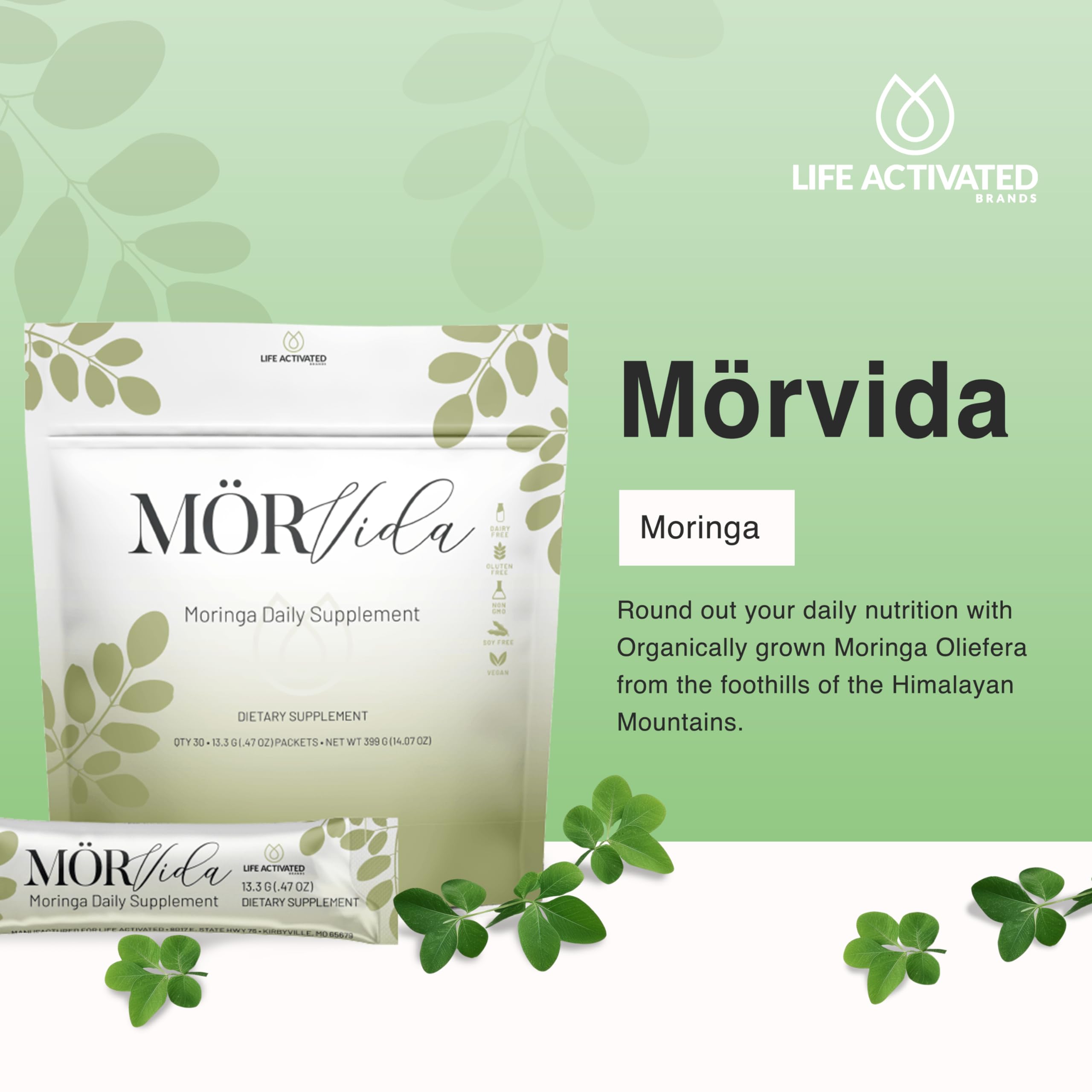 Mörvida Daily Supplement - Moringa Oleifera from The Himalayas - High in Vitamin C, Calcium & Protein -Rich in Minerals, Protein & More - 30 Sachets